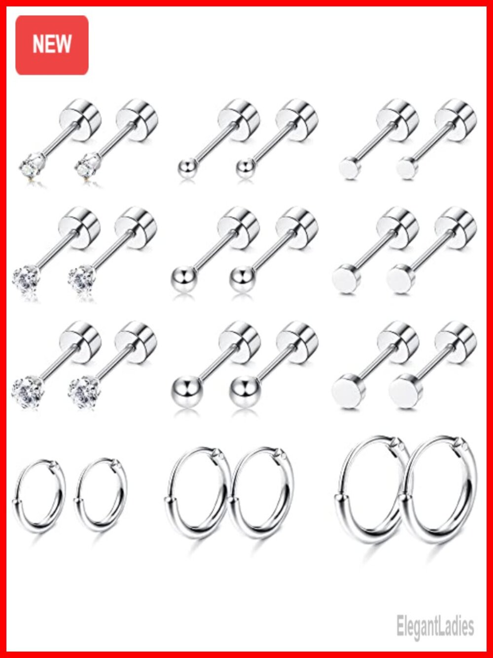 Tiny Stud Flat Back Earring Set Hypoallergenic 14K Gold Plated Surgical Steel